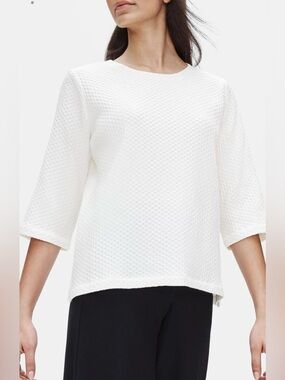 Eileen Fisher Textured Waffle 3/4 Sleeve Coastal Quiet Luxury